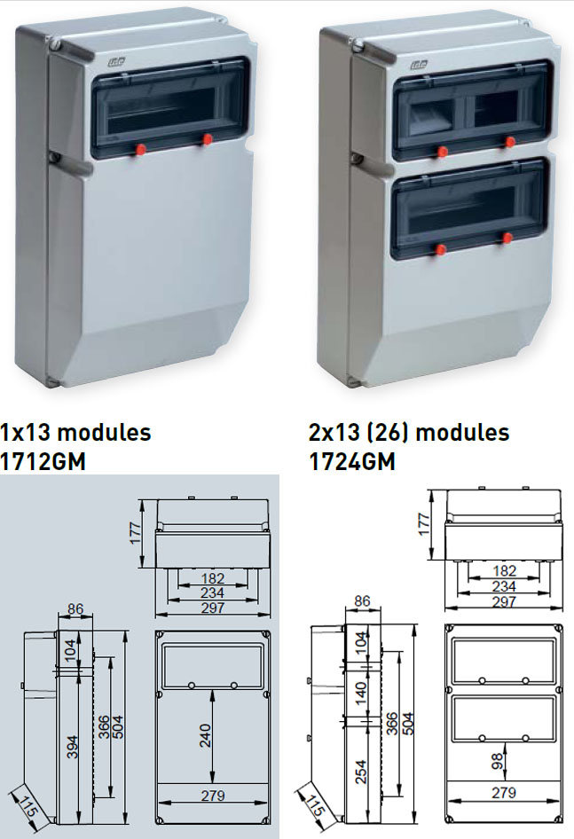 Dimensions du modèle 12 et 24 modules