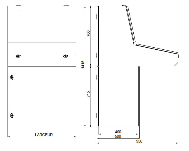 schema avec dimensions du pupitre commande et synoptique