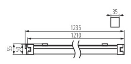 Schema affichant les dimensions de la reglette LED 120cm