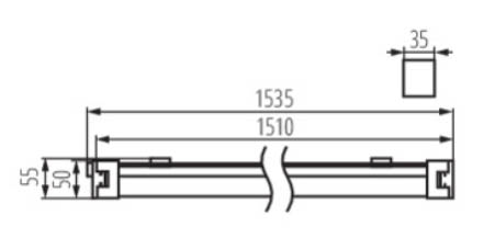 Schema affichant les dimenions de la reglette LED 150cm