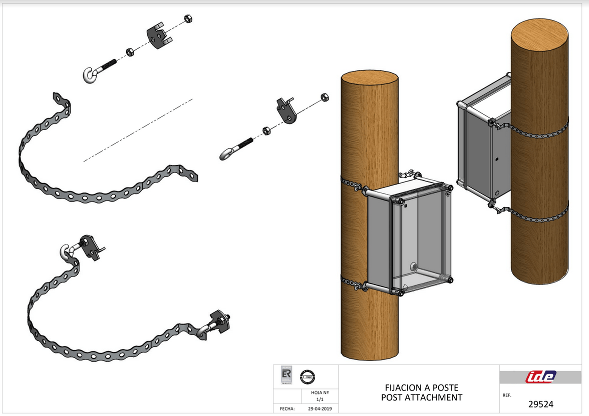 montage kit de fixation poteau boitier polyester ROC IDE
