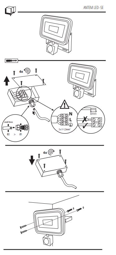 Projecteur LED extérieur IP44 ANTEM avec détecteur de mouvement