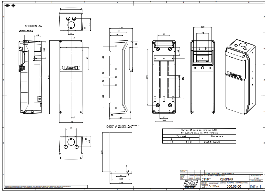 plan détaillé Coffret IDE STAR 6 modules IP65 prise de courant