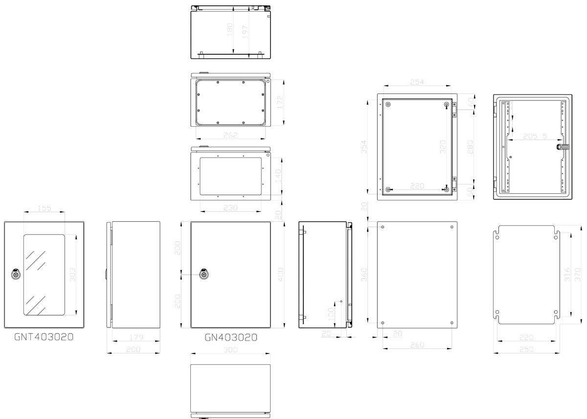 Plan des dimensions du coffret GN403020