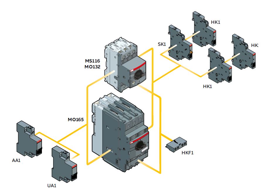 schema de combinaison pour disjoncteur moteur ms116-mo132-mo165